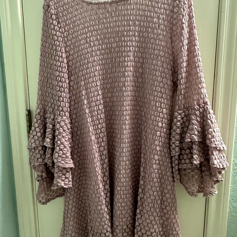 Elegant Dusty Pink Ruffle Bell Sleeve Dress